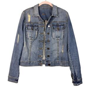 KUT from the Kloth Amelia Button Front Denim Trucker Jacket M Grunge Distressed